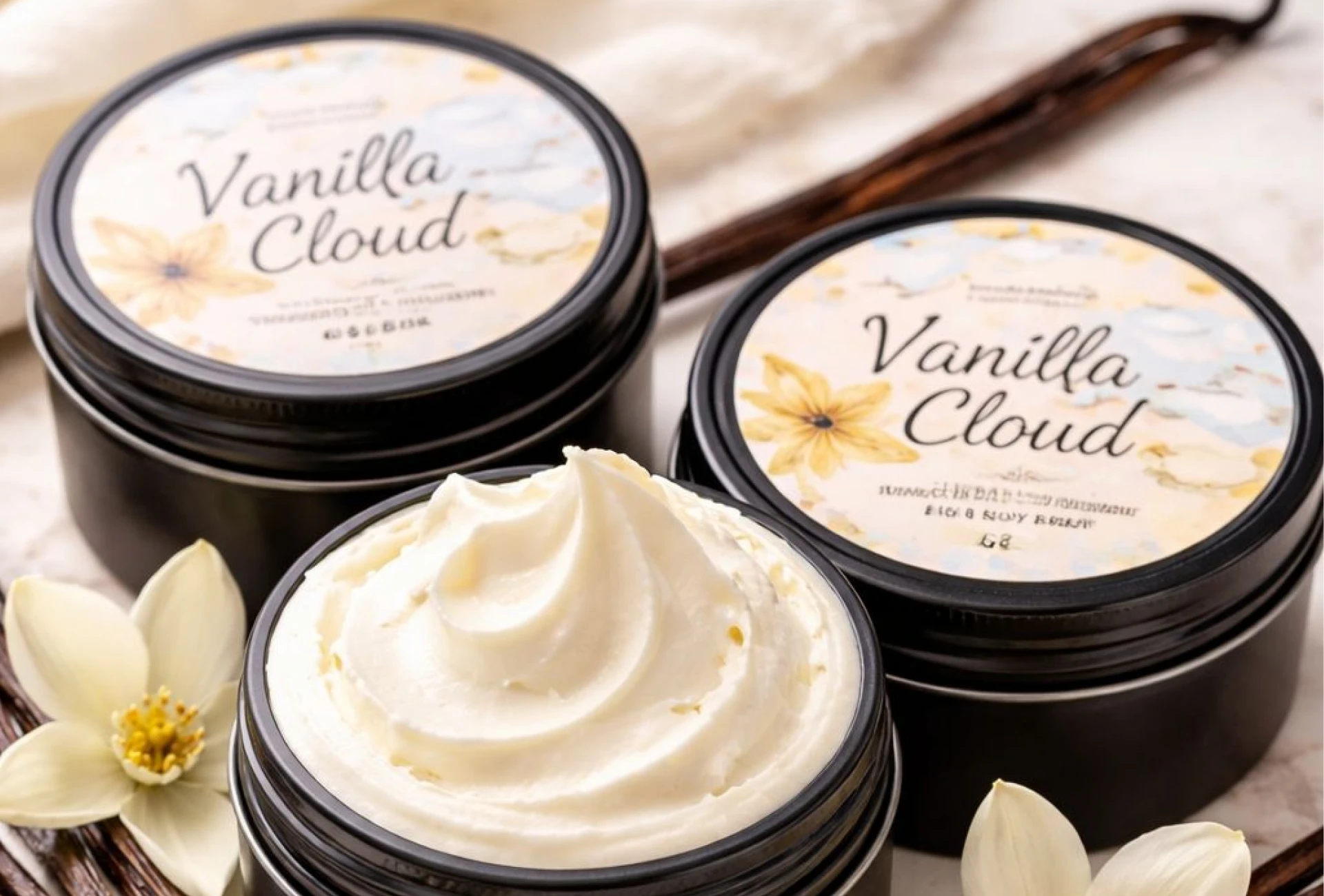 Skincare products with vanilla theme