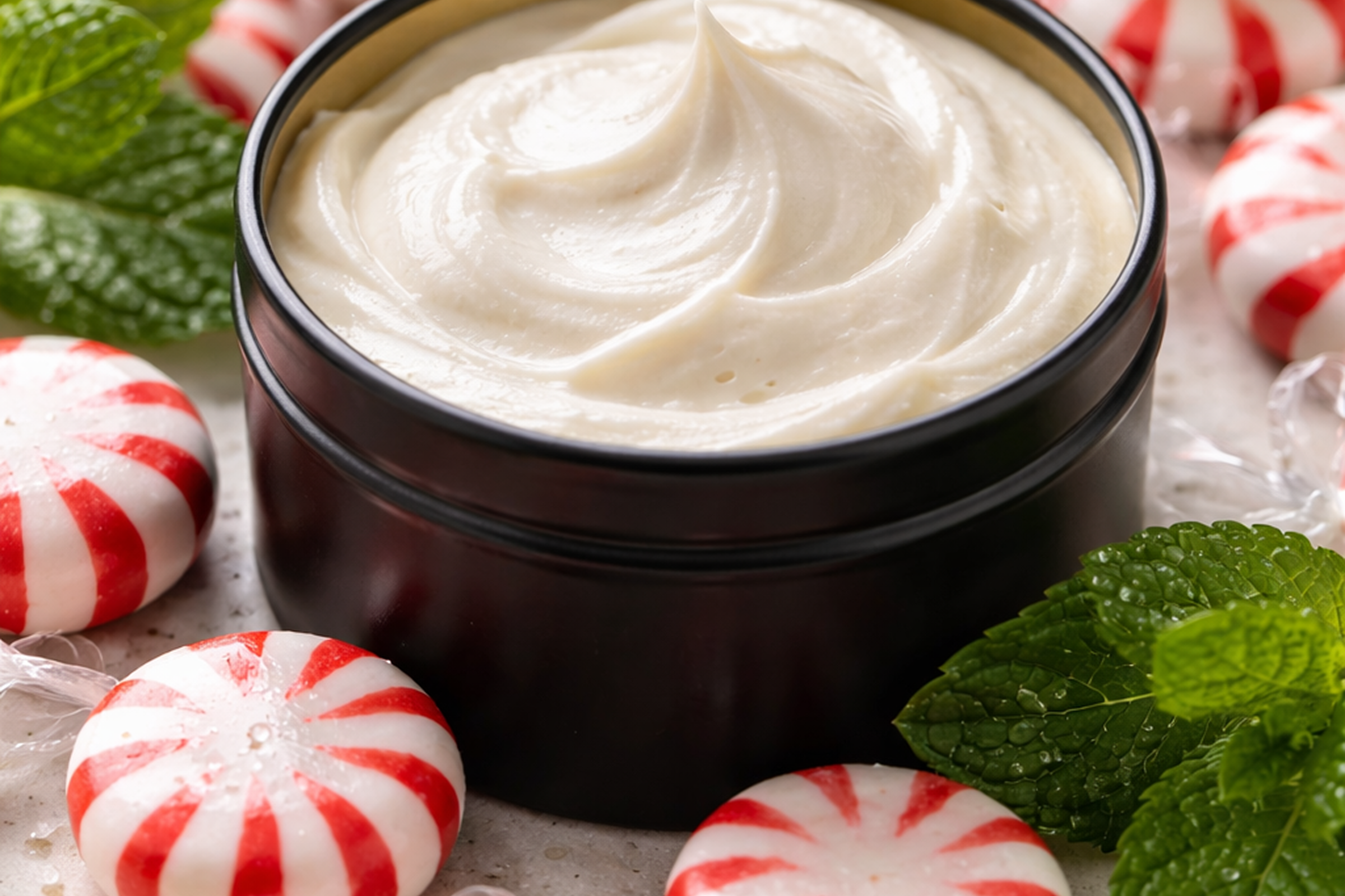 Skincare cream with peppermint and mint leaves