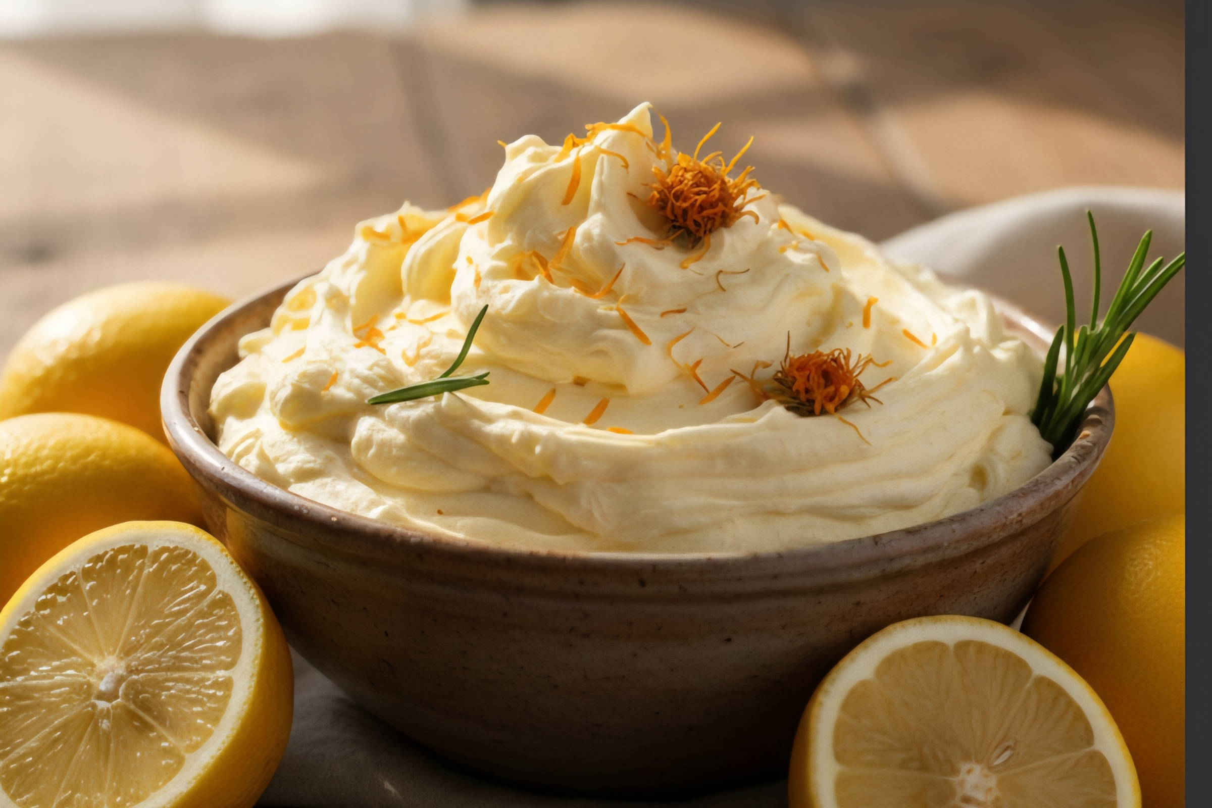 Creamy lemon mousse with fresh lemons