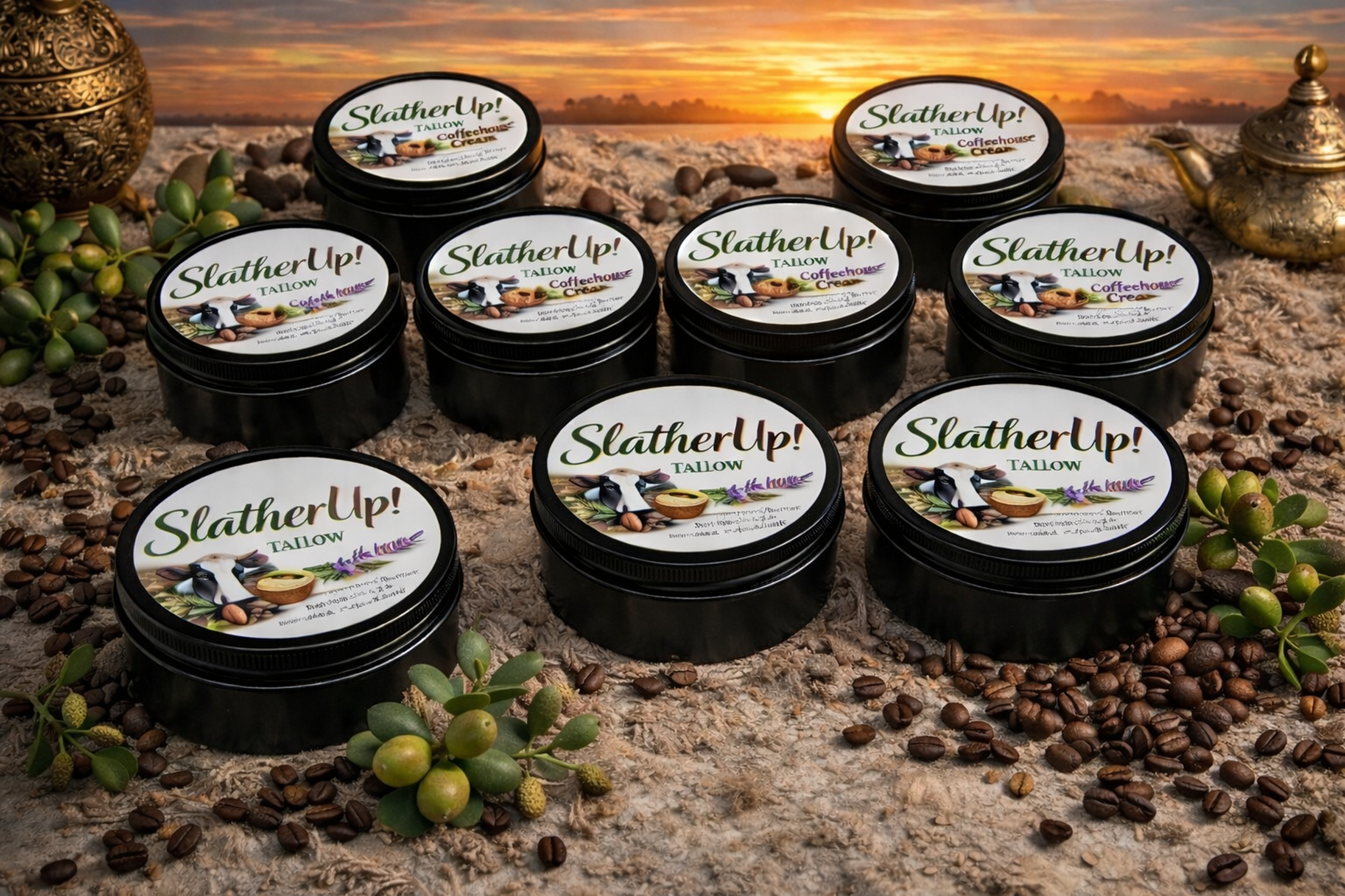 Assorted tallow balm containers displayed